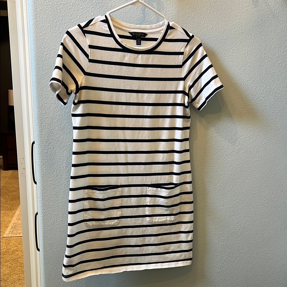 Banana Republic Navy and White Striped Tee